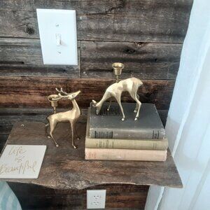 Vintage Brass Stag Deer Set Of 2 Candlestick Holders. Holiday. Decor